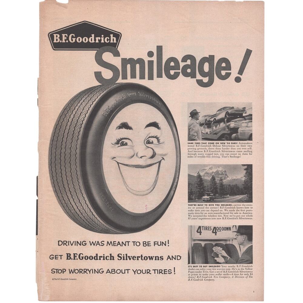 BF Goodrich Tires Magazine Advertisement 1958 Vintage Silvertowns Automobilia